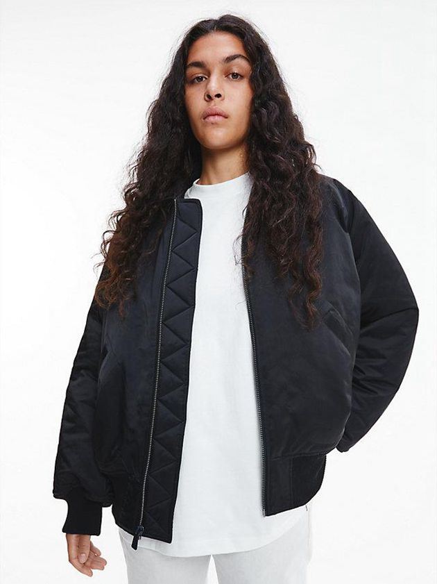 Black Calvin Klein Unisex Padded Bomber - CK Standards Men Jacket | LSTU-97201