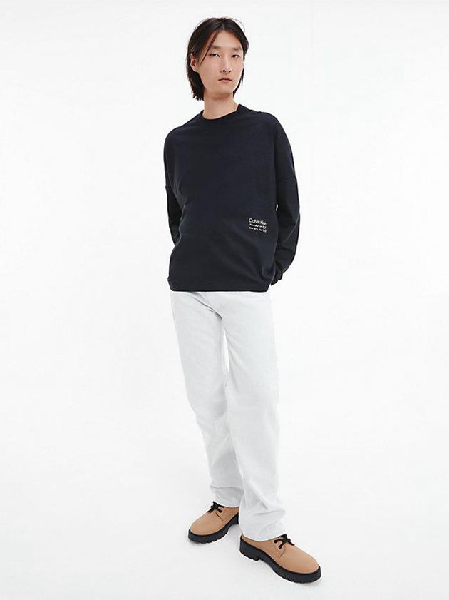 Black Calvin Klein Unisex Printed Long Sleeve - CK Standards Men T-Shirt | QVAX-50936