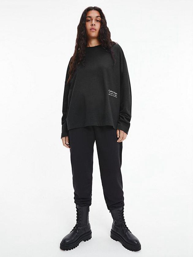 Black Calvin Klein Unisex Printed Long Sleeve - CK Standards Men T-Shirt | QVAX-50936