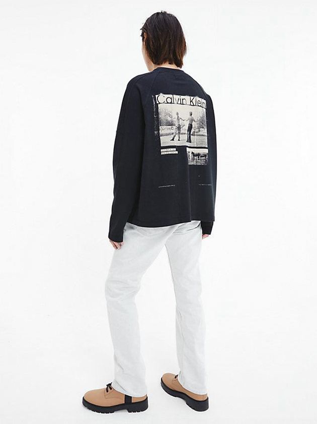 Black Calvin Klein Unisex Printed Long Sleeve - CK Standards Men T-Shirt | QVAX-50936