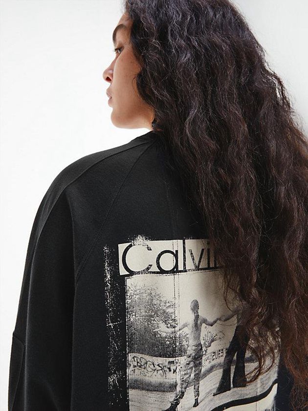 Black Calvin Klein Unisex Printed Long Sleeve - CK Standards Men T-Shirt | QVAX-50936