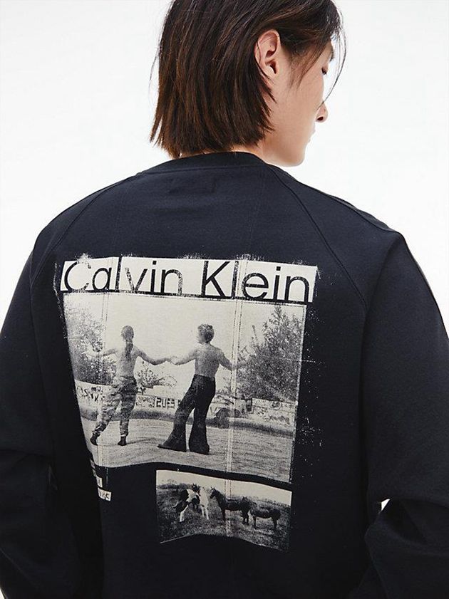 Black Calvin Klein Unisex Printed Long Sleeve - CK Standards Men T-Shirt | QVAX-50936
