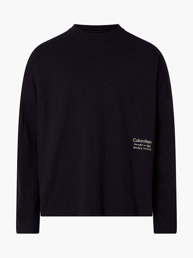 Black Calvin Klein Unisex Printed Long Sleeve - CK Standards Men T-Shirt | QVAX-50936