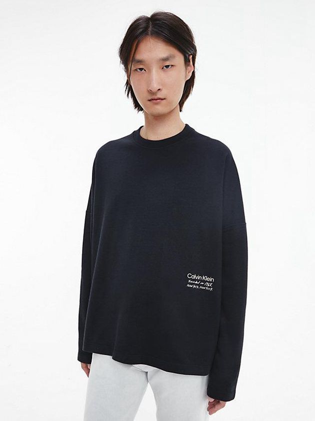 Black Calvin Klein Unisex Printed Long Sleeve - CK Standards Men T-Shirt | QVAX-50936