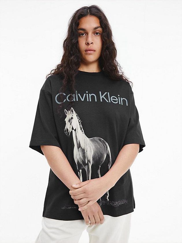 Black Calvin Klein Unisex Printed - CK Standards Men T-Shirt | FMTI-17596