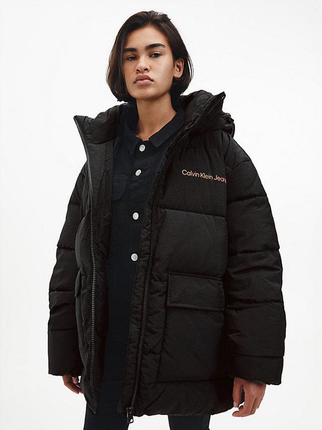 Black Calvin Klein Unisex Recycled Nylon Puffer Men Jacket | MKYO-37805