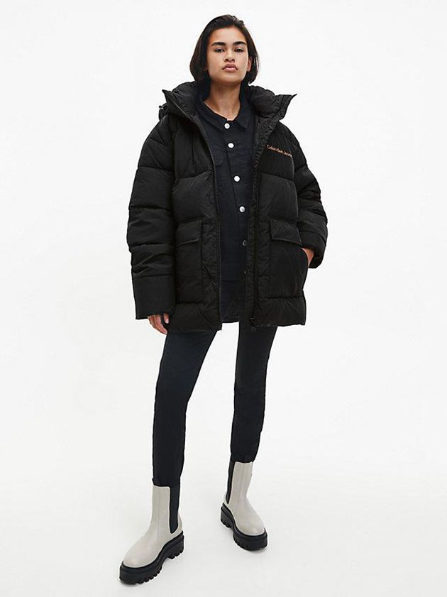 Black Calvin Klein Unisex Recycled Nylon Puffer Men Jacket | MKYO-37805