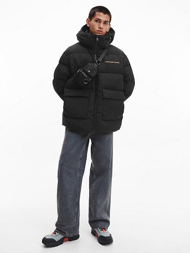 Black Calvin Klein Unisex Recycled Nylon Puffer Men Jacket | MKYO-37805