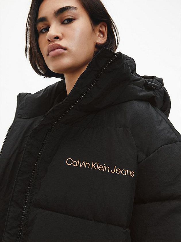Black Calvin Klein Unisex Recycled Nylon Puffer Men Jacket | MKYO-37805