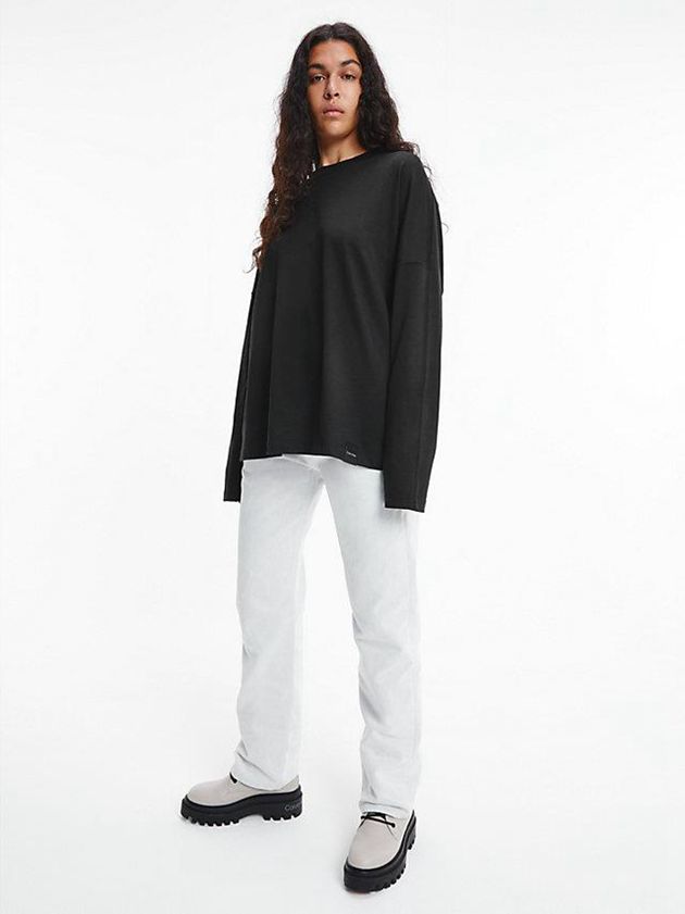 Black Calvin Klein Unisex Relaxed Long-Sleeve - CK Standards Women T-Shirt | JPIO-43057