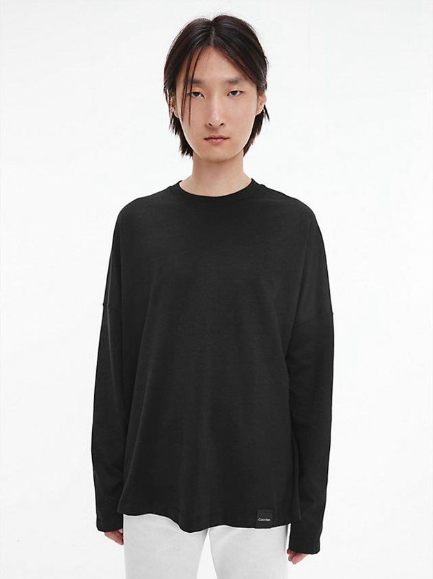 Black Calvin Klein Unisex Relaxed Long-Sleeve - CK Standards Women T-Shirt | JPIO-43057