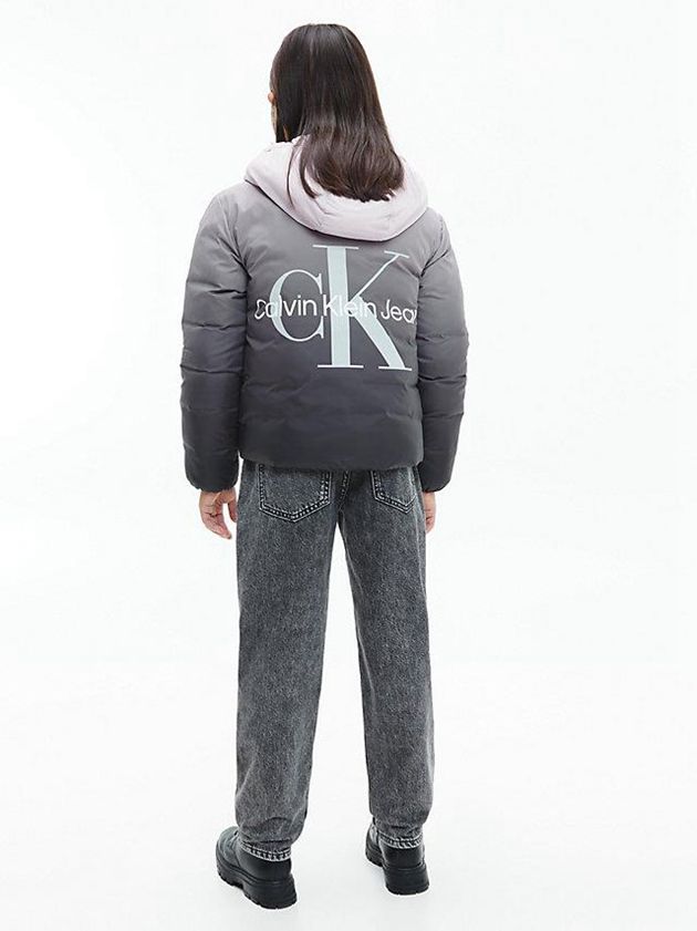 Black Calvin Klein Unisex Reversible Logo Puffer Girls's Jacket | NFAB-90785