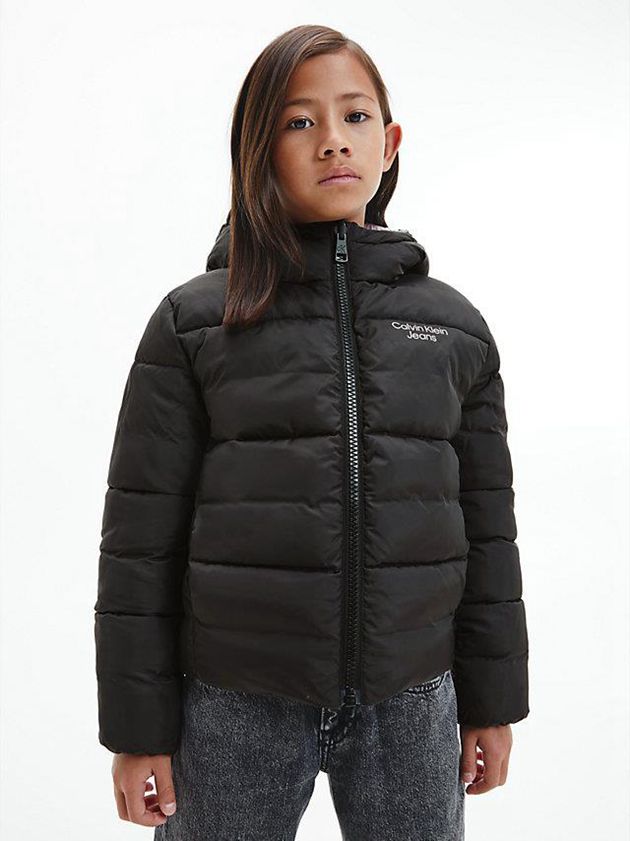 Black Calvin Klein Unisex Reversible Logo Puffer Girls's Jacket | NFAB-90785