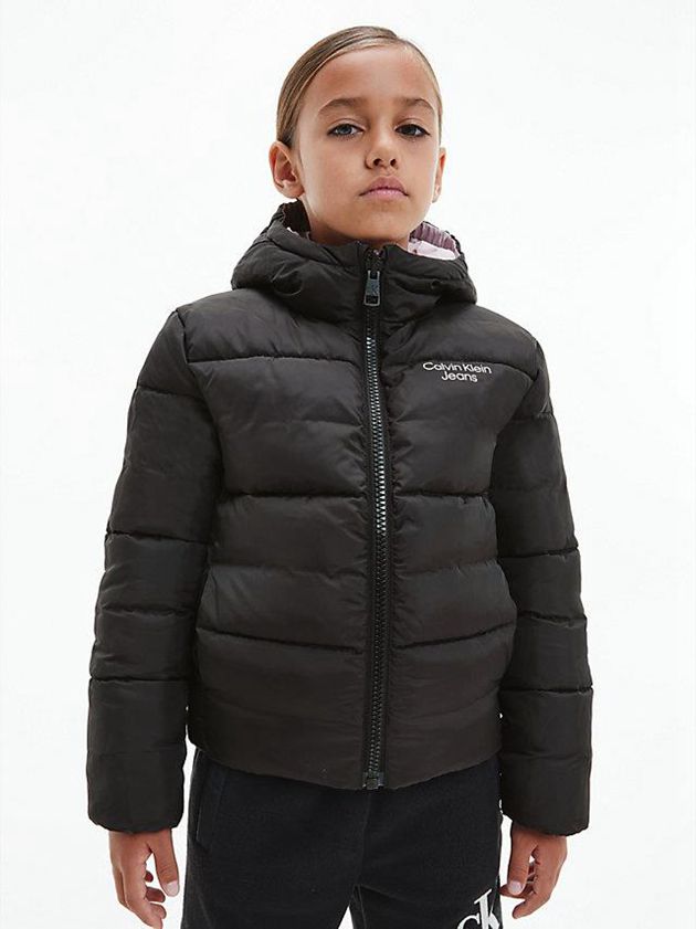 Black Calvin Klein Unisex Reversible Logo Puffer Girls's Jacket | NFAB-90785