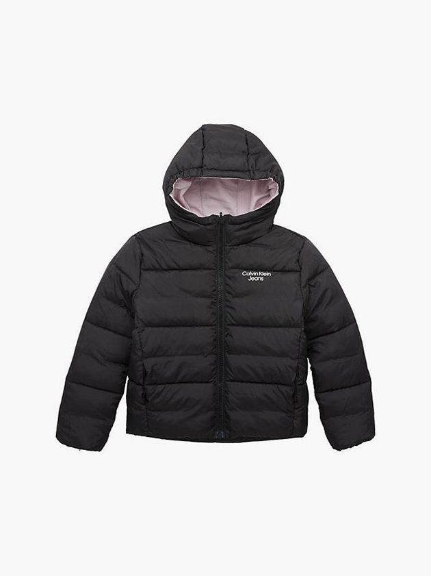 Black Calvin Klein Unisex Reversible Logo Puffer Girls's Jacket | NFAB-90785
