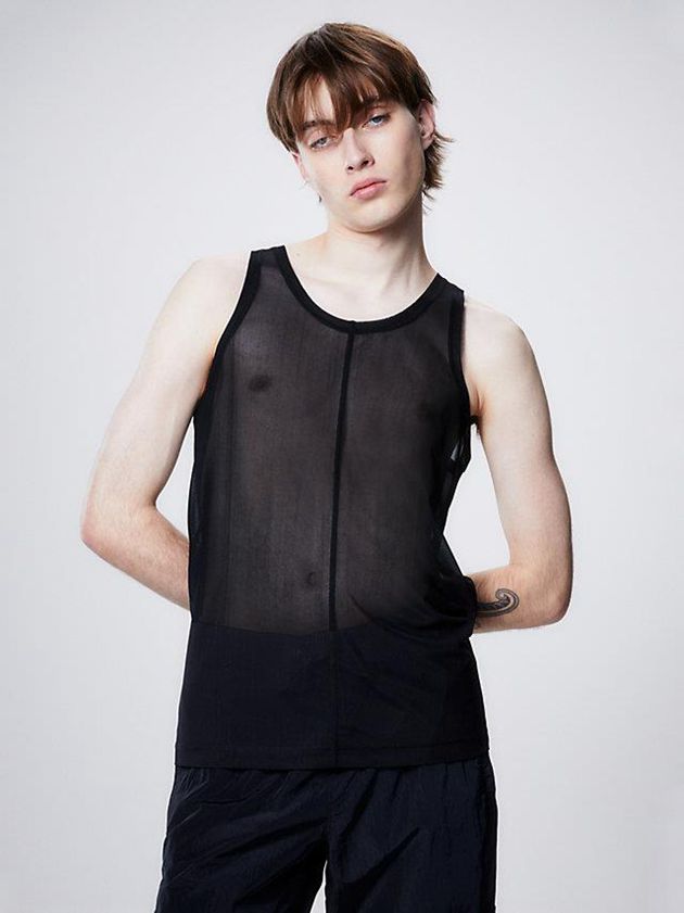 Black Calvin Klein Unisex Slim Mesh Tank Women Top | LHXD-76395