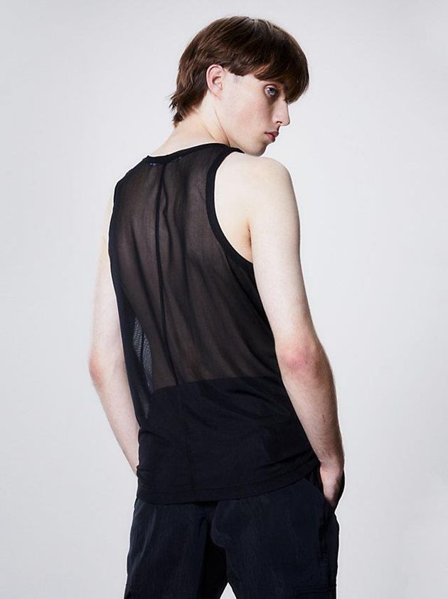 Black Calvin Klein Unisex Slim Mesh Tank Women Top | LHXD-76395