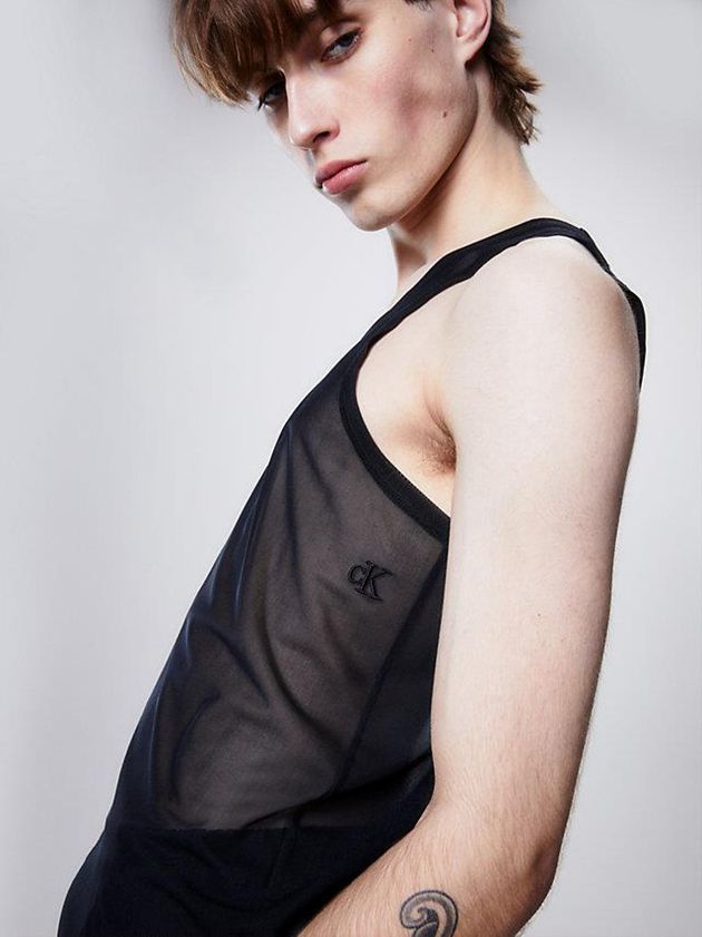 Black Calvin Klein Unisex Slim Mesh Tank Women Top | LHXD-76395