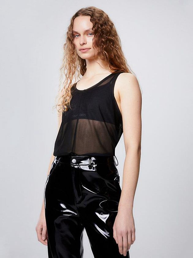 Black Calvin Klein Unisex Slim Mesh Tank Women Top | LHXD-76395