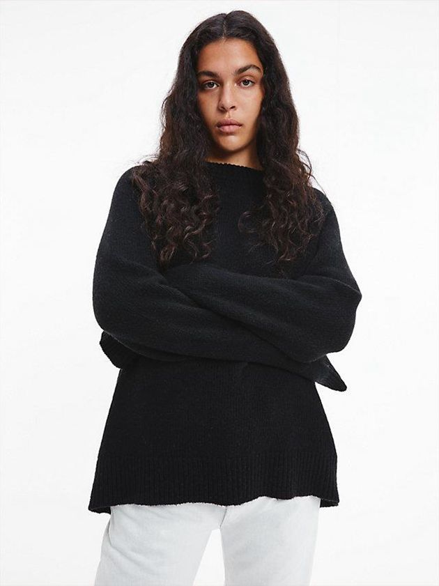 Black Calvin Klein Unisex Wool Blend Jumper - CK Standards Men Sweater | YKEV-79085