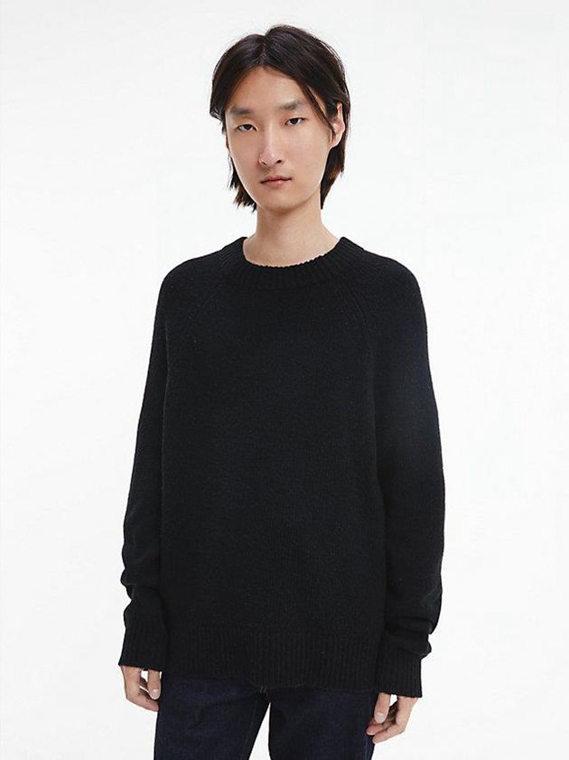 Black Calvin Klein Unisex Wool Blend Jumper - CK Standards Men Sweater | YKEV-79085