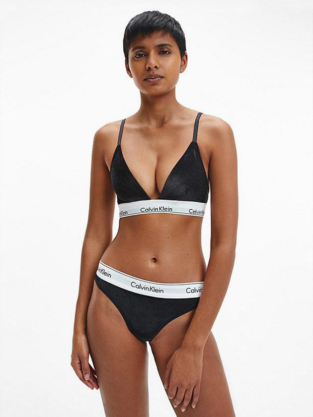 Black Calvin Klein Velvet Triangle - Modern Cotton Women Bra | SMHP-98562
