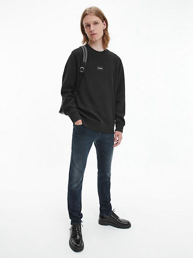 Black Calvin Klein Waffle Knit Men Sweatshirt | BXAZ-32079