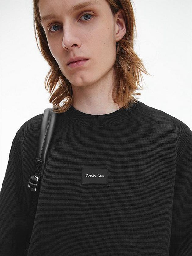 Black Calvin Klein Waffle Knit Men Sweatshirt | BXAZ-32079