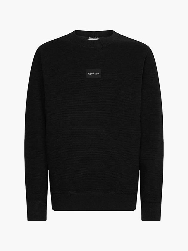 Black Calvin Klein Waffle Knit Men Sweatshirt | BXAZ-32079