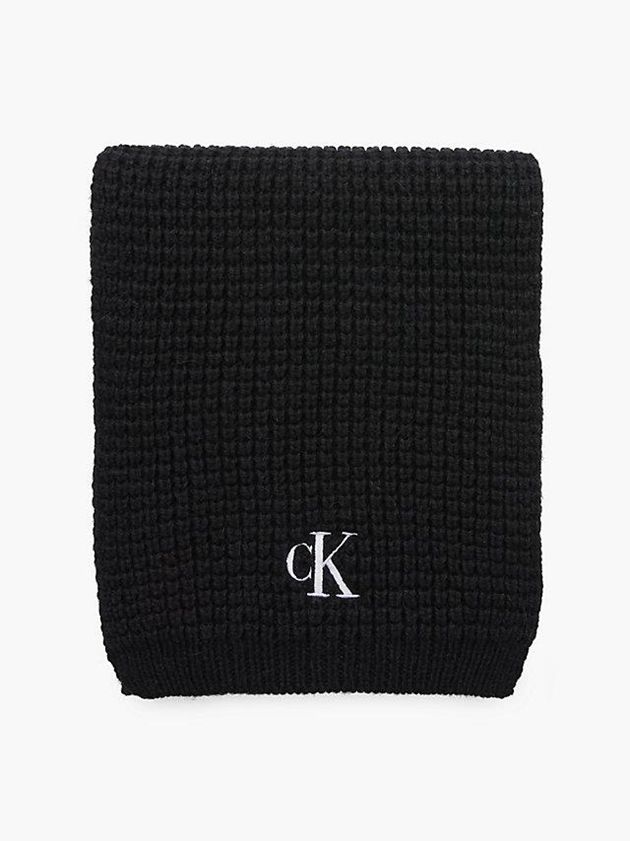 Black Calvin Klein Waffle Knit Women Scarf | ZSKR-24638