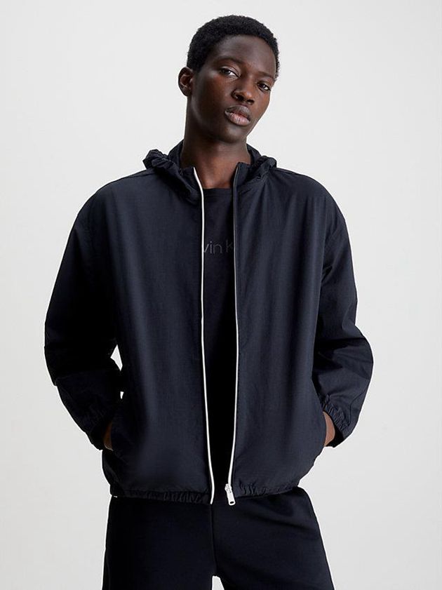 Black Calvin Klein Water-Repellent Windbreaker Men Jacket | LEXW-80174