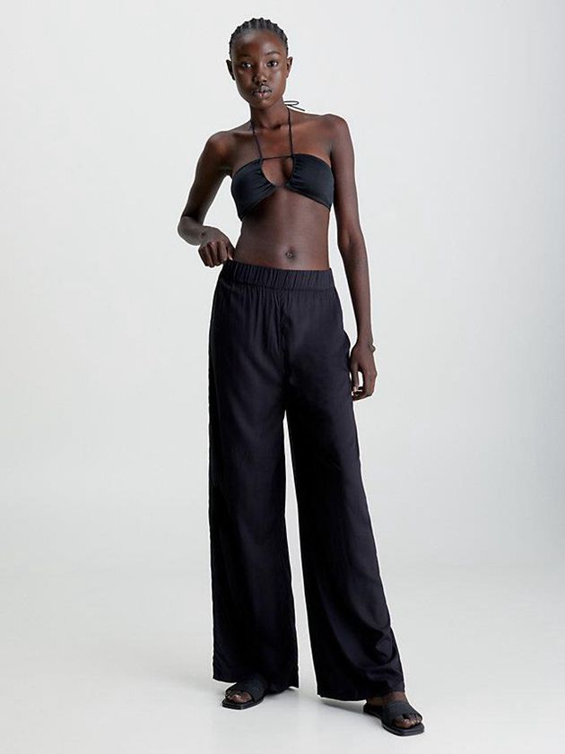Black Calvin Klein Wide Leg Beach Women Pants | PUJB-57930