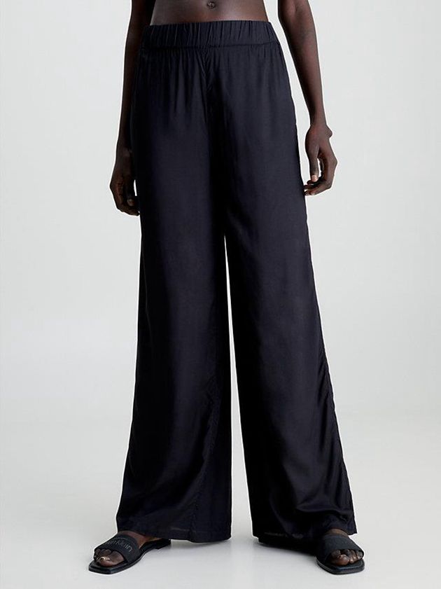 Black Calvin Klein Wide Leg Beach Women Pants | PUJB-57930