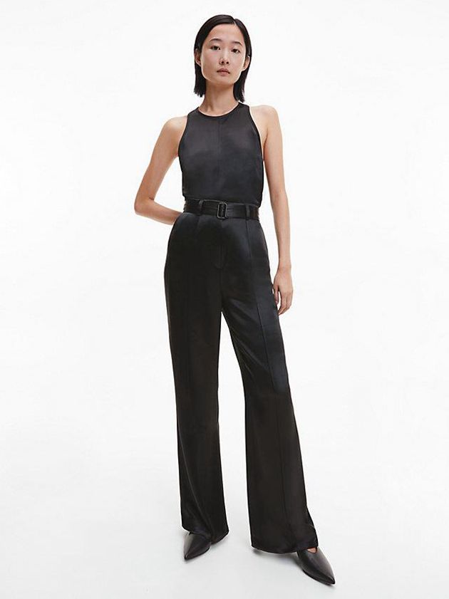 Black Calvin Klein Wide Leg Satin Women Pants | BLNM-05948