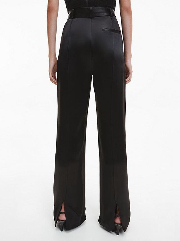 Black Calvin Klein Wide Leg Satin Women Pants | BLNM-05948