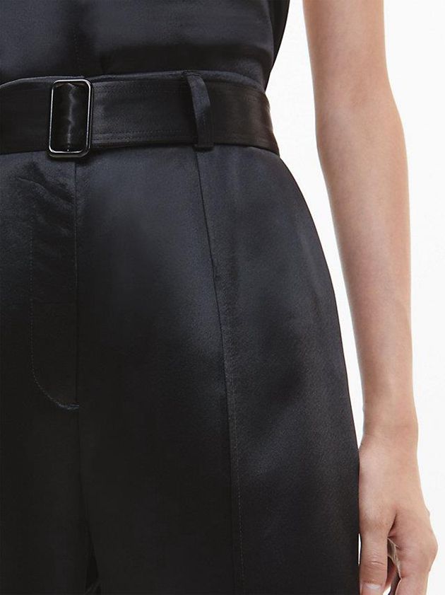 Black Calvin Klein Wide Leg Satin Women Pants | BLNM-05948