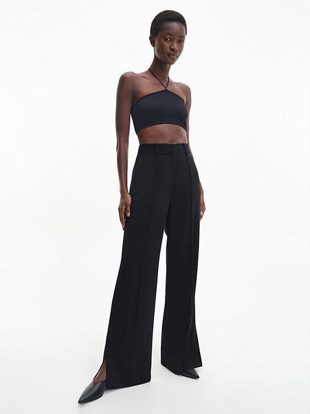 Black Calvin Klein Wide Leg Twill Women Pants | WRVT-59724