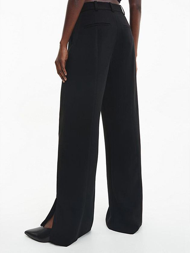 Black Calvin Klein Wide Leg Twill Women Pants | WRVT-59724