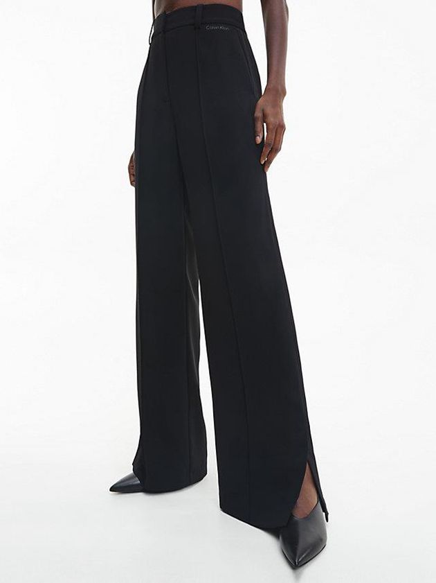 Black Calvin Klein Wide Leg Twill Women Pants | WRVT-59724