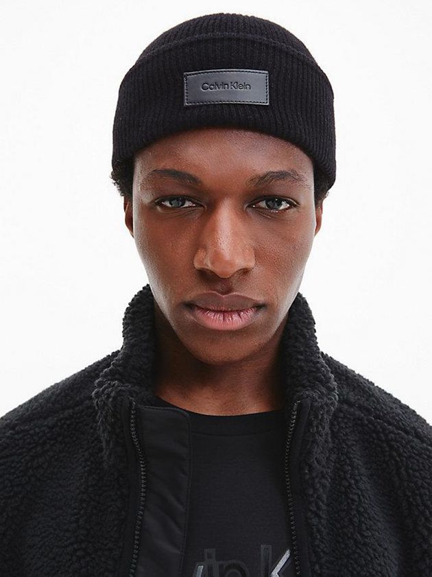 Black Calvin Klein Wool Blend Fisherman Men Beanie | XGFM-73250