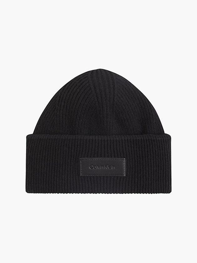 Black Calvin Klein Wool Blend Fisherman Men Beanie | XGFM-73250