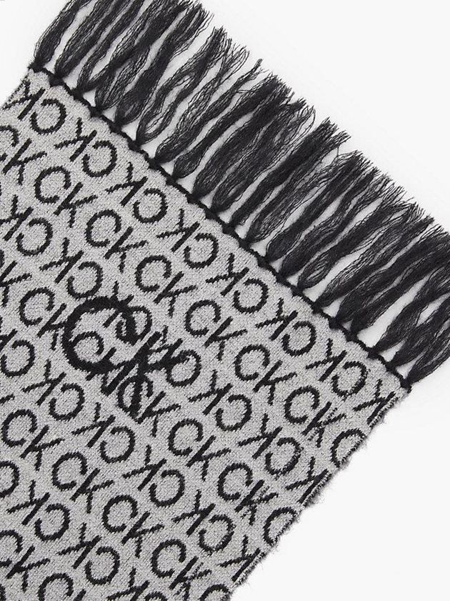 Black Calvin Klein Wool Blend Logo Women Scarf | MOVH-14095