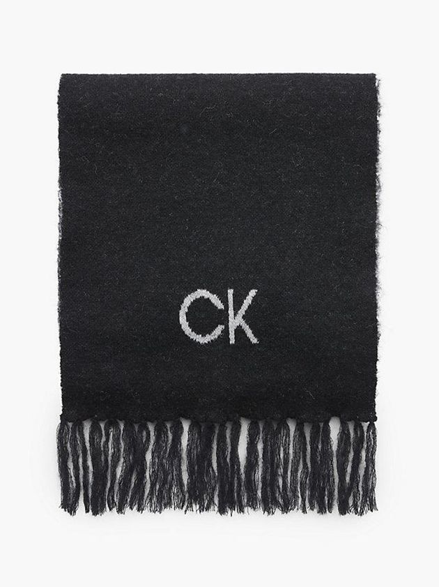Black Calvin Klein Wool Blend Logo Women Scarf | MOVH-14095