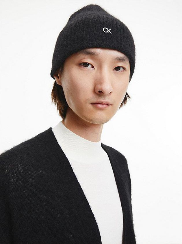 Black Calvin Klein Wool Blend Men Beanie | PDYF-08173