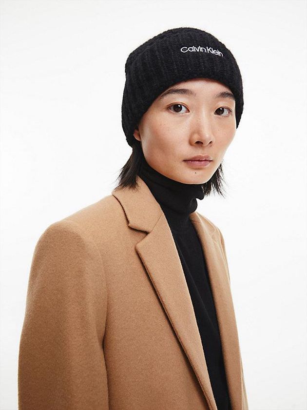 Black Calvin Klein Wool Blend Women Beanie | HNCM-78605
