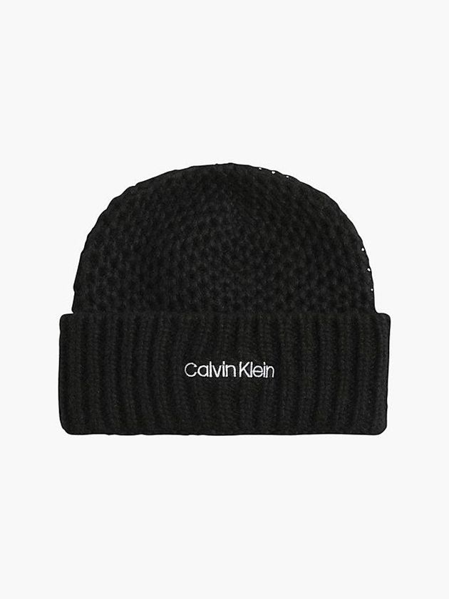 Black Calvin Klein Wool Blend Women Beanie | HNCM-78605