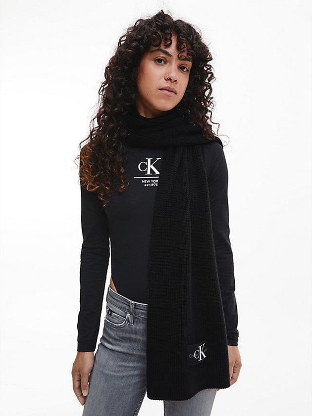 Black Calvin Klein Wool Blend Women Scarf | MNZW-40619