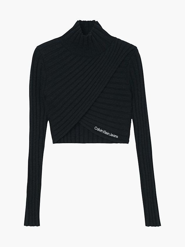 Black Calvin Klein Wool Knit Wrap Women Top | BDOX-85163