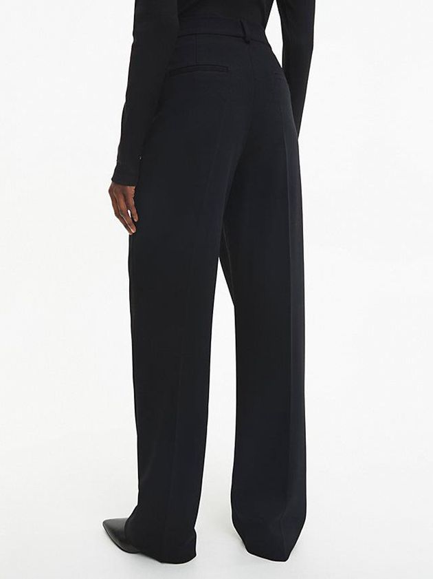 Black Calvin Klein Wool Twill Pleated Women Pants | UPQA-64209
