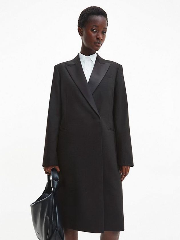 Black Calvin Klein Wool Twill Tuxedo Women Coat | BATU-86142